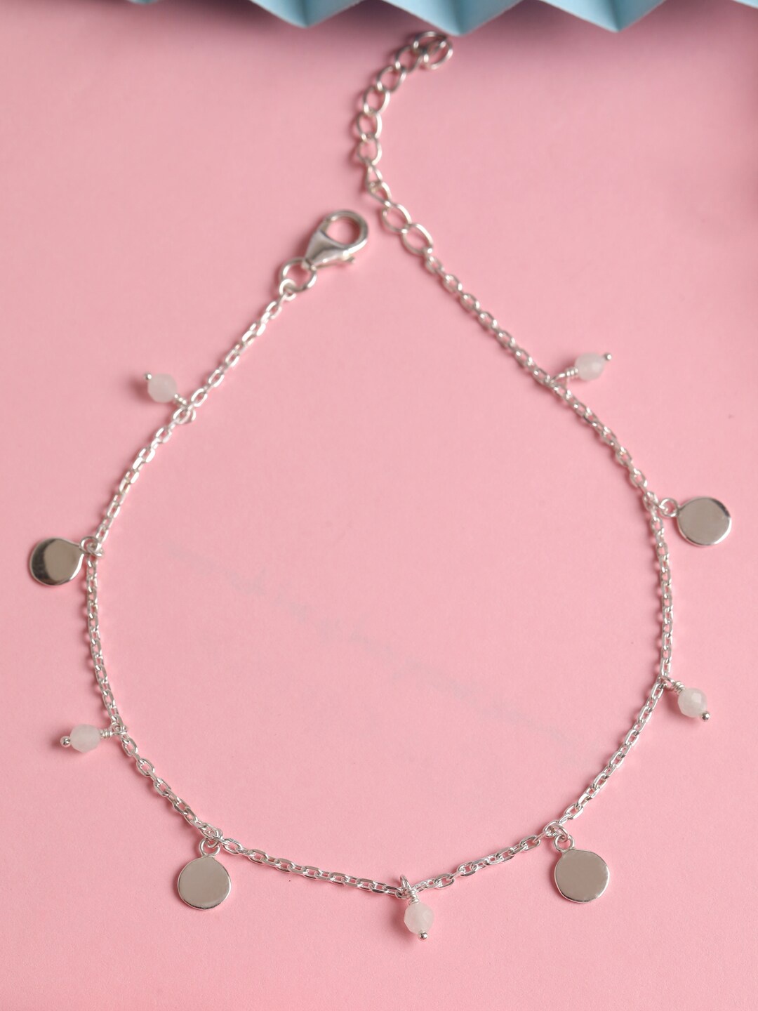 

Clara 925 Silver-Toned & White Pearls Studded Anklet