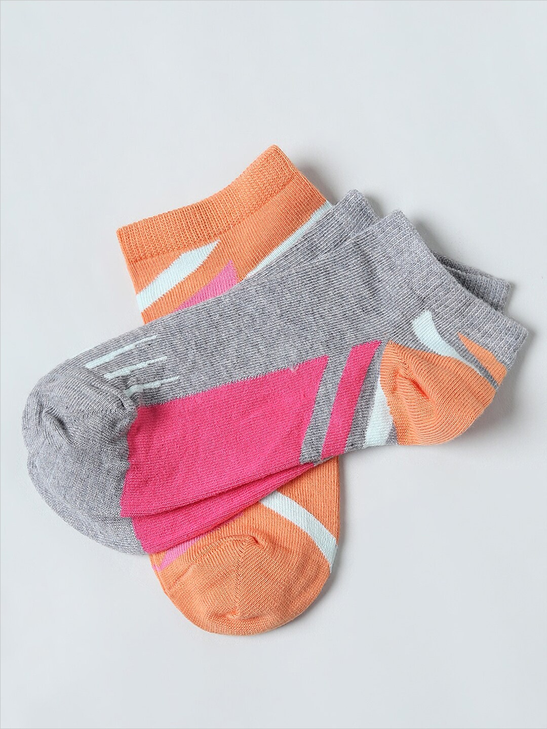 

ONLY Women Grey & Orange Pack Of 2 Patterned Cotton Ankle-Length Socks