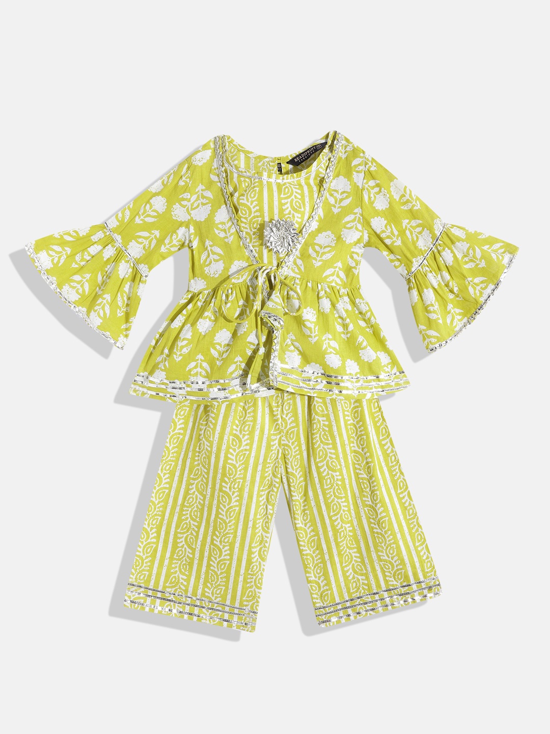 

Readiprint Fashions Girls Green & White Printed Cotton Clothing Set With Jacket