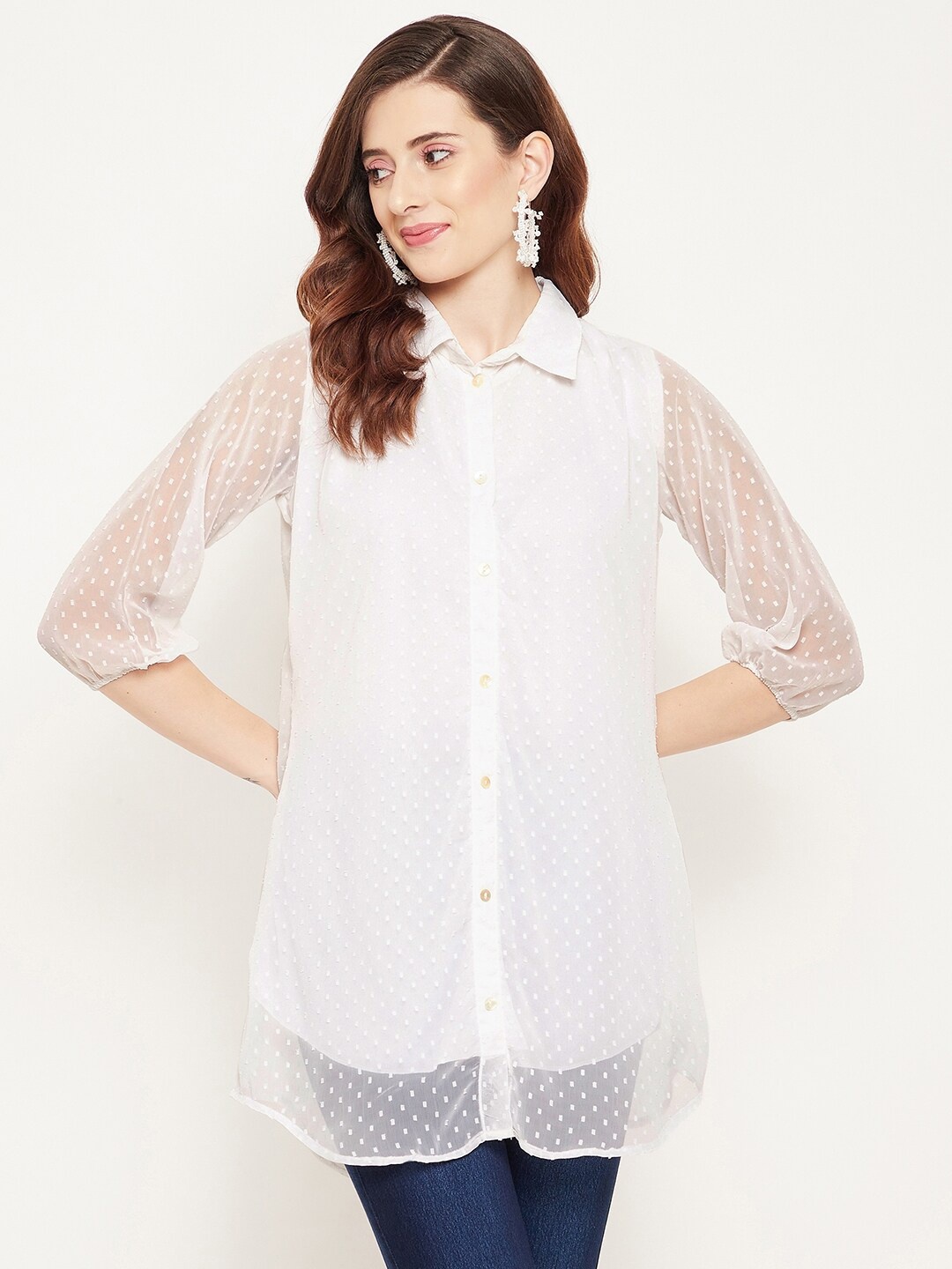 

Bitterlime White Shirt Collar Tunic