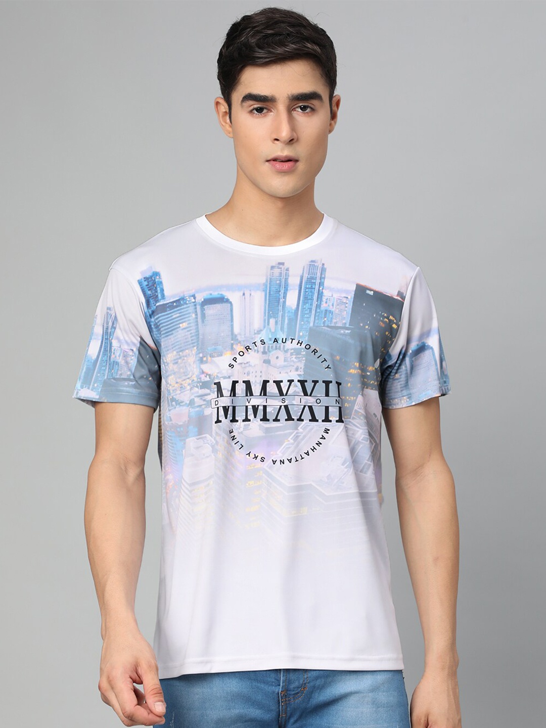 

FTX Men White & Blue Printed T-shirt