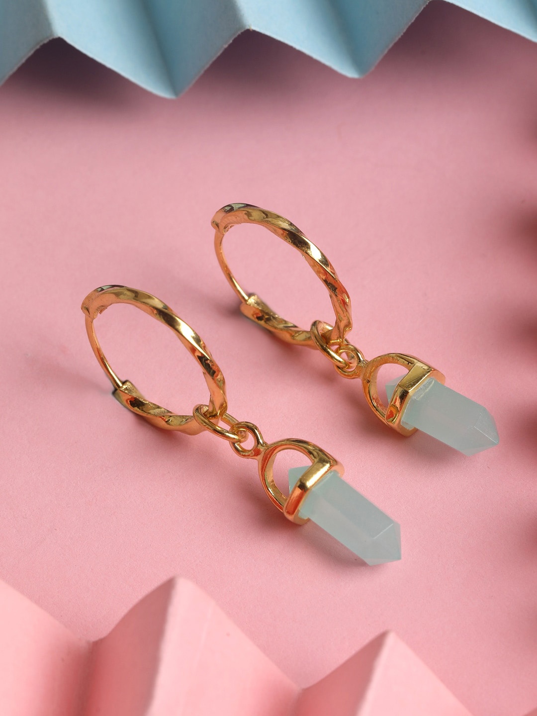 

Clara Women Blue Aquamarine and 925 Silver Circular Hoop Earrings, Gold