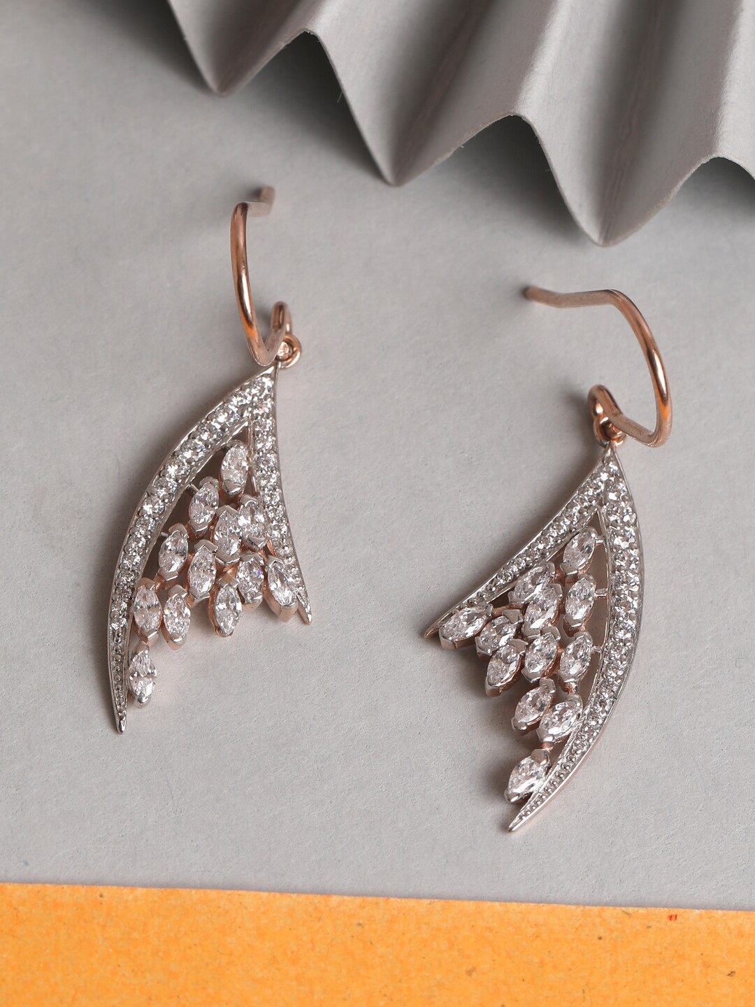 

Clara Women Rose Gold And White 925 Sterling Silver CZ Studded Lily Drop Earrings