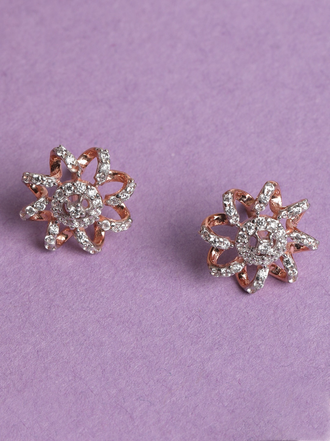 

Clara Rose Gold Plated & Silver-Toned Floral Studs Earrings