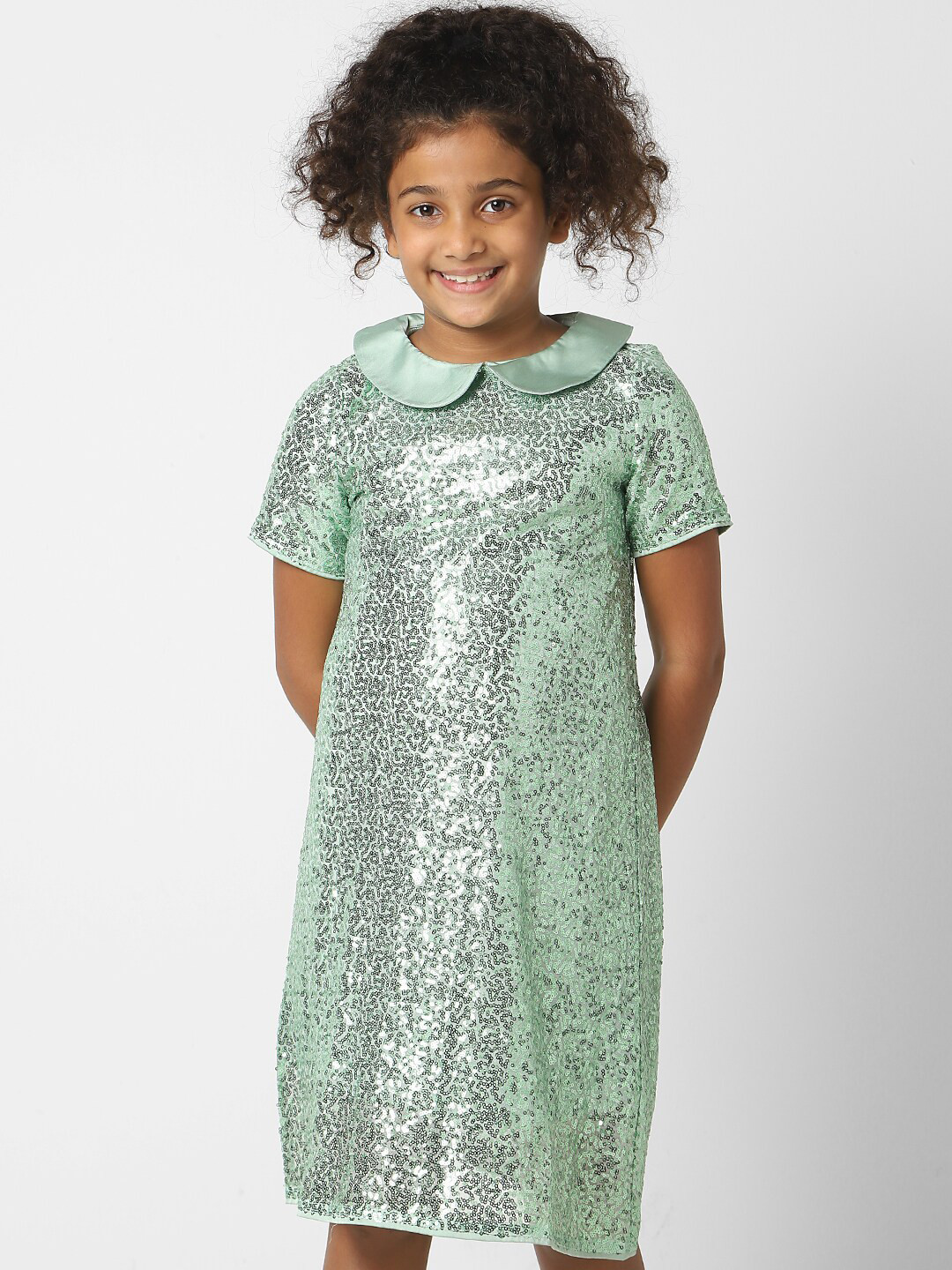 

KIDS ONLY Green Peter Pan Collar A-Line Dress