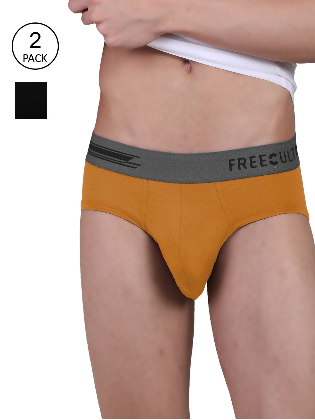 

FREECULTR Men Pack Of 2 Solid AntiBacterial Basic Briefs, Black