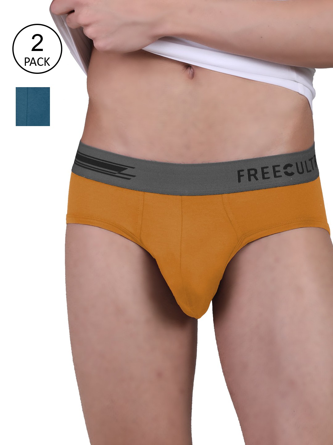 

FREECULTR Men Pack Of 2 Solid Basic Briefs, Yellow