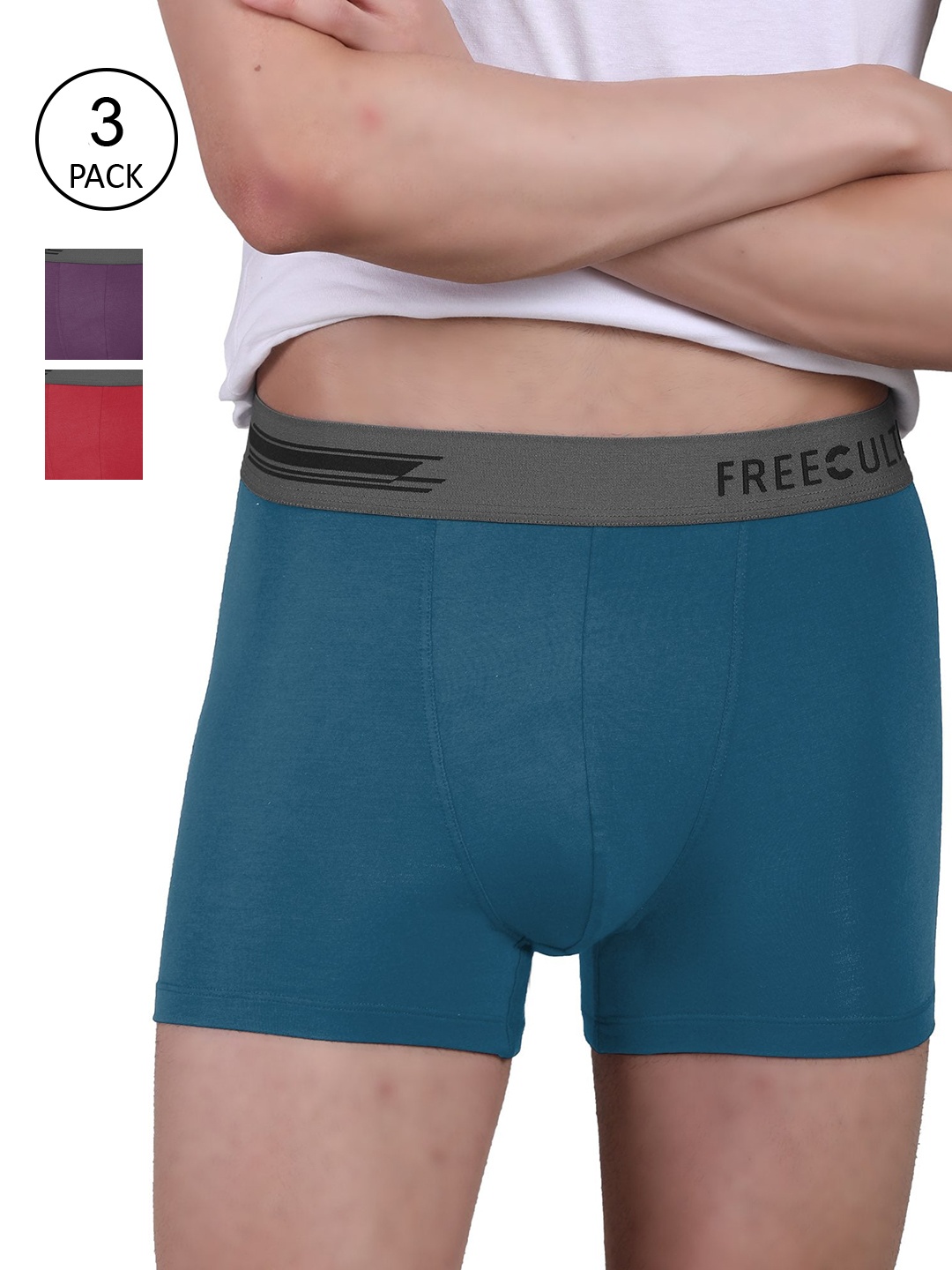 

FREECULTR Men Pack Of 3 Solid Trunk, Red