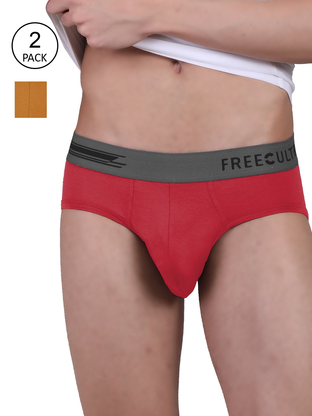 

FREECULTR Men Pack Of 2 Solid Basic Briefs, Yellow