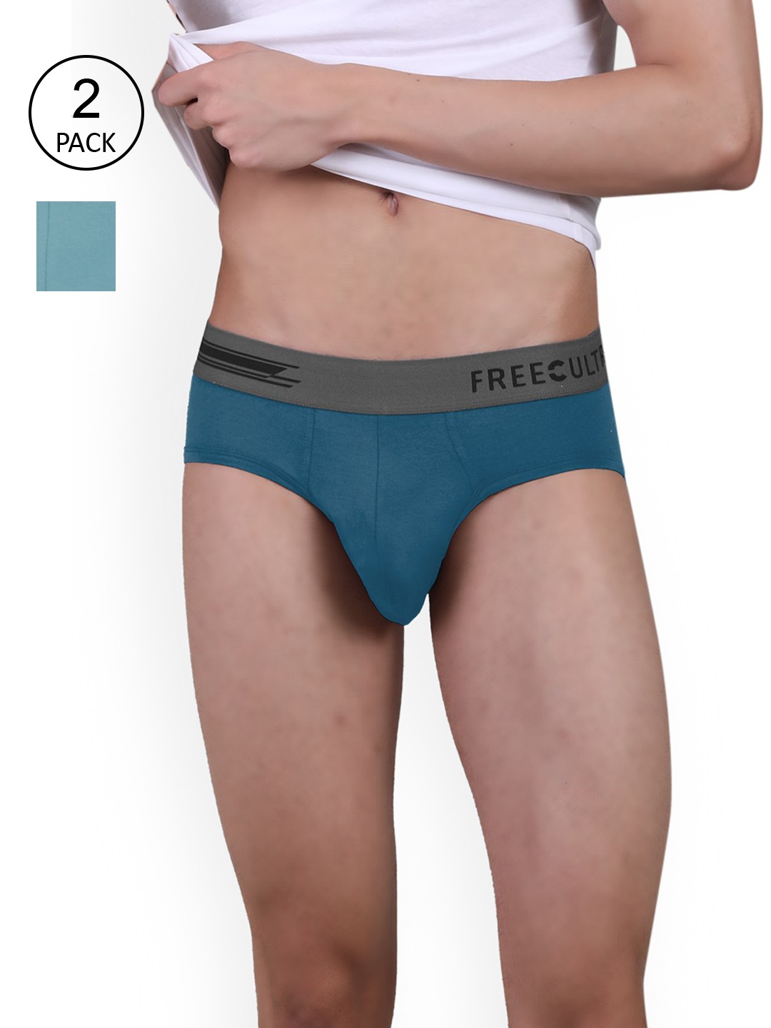 

FREECULTR Men Pack Of 2 Solid Anti Bacterial Basic Briefs, Teal