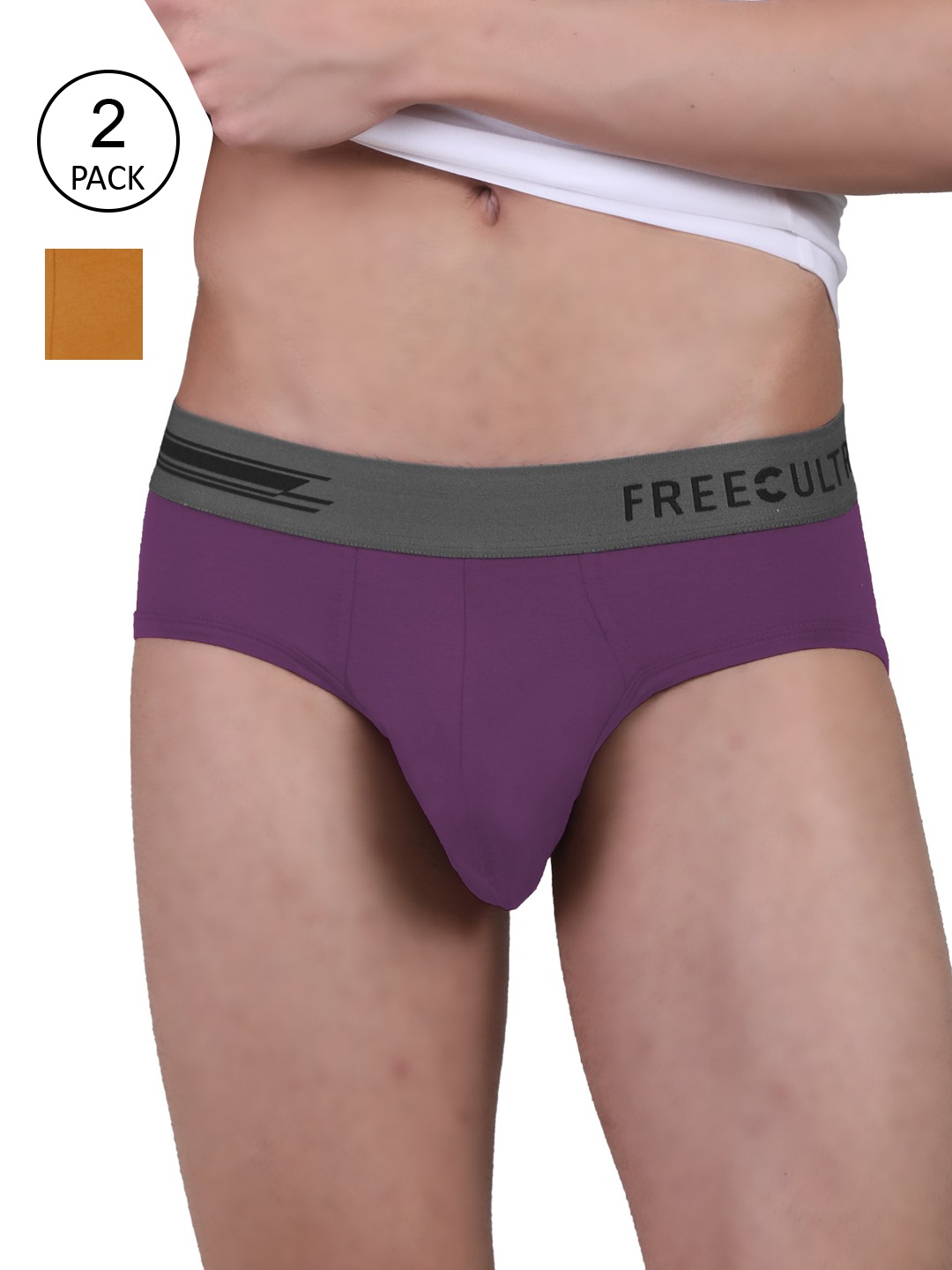 

FREECULTR Men Pack Of 2 Solid Basic Briefs, Yellow