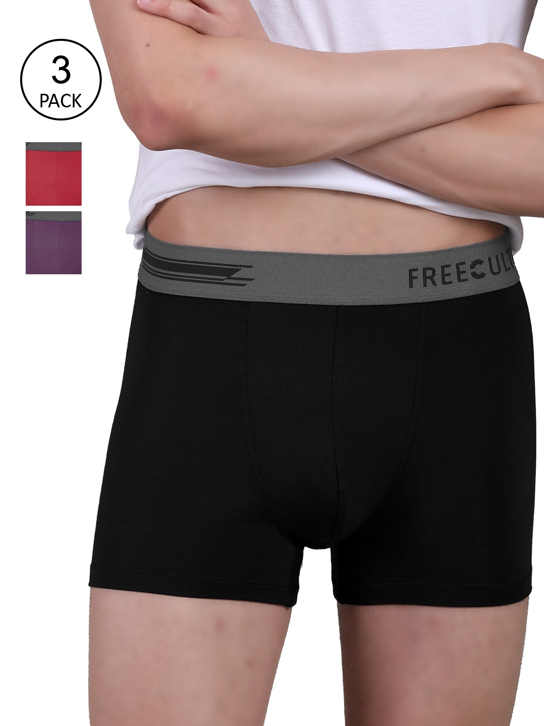 

FREECULTR Men Pack Of 3 Solid Trunk, Violet