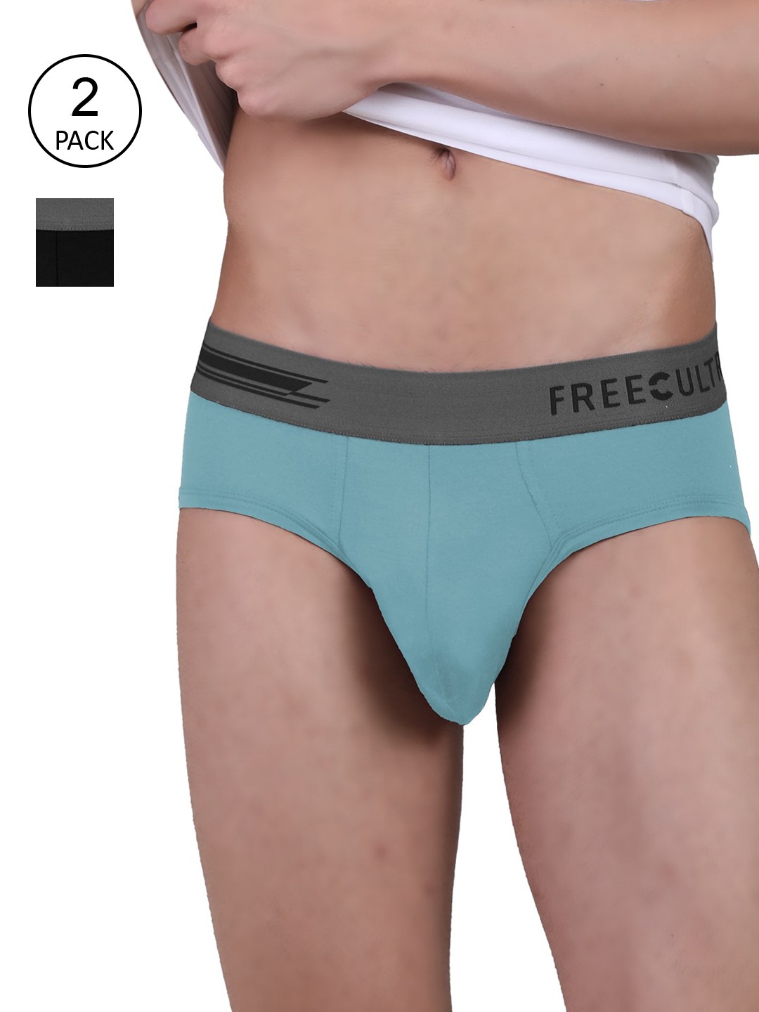 

FREECULTR Men Pack Of 2 Solid Basic AntiBacterial Modal Briefs, Blue