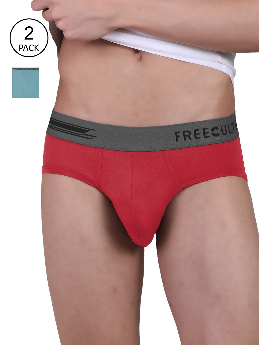 

FREECULTR Men Pack Of 2 Solid Basic AntiBacterial Briefs, Red