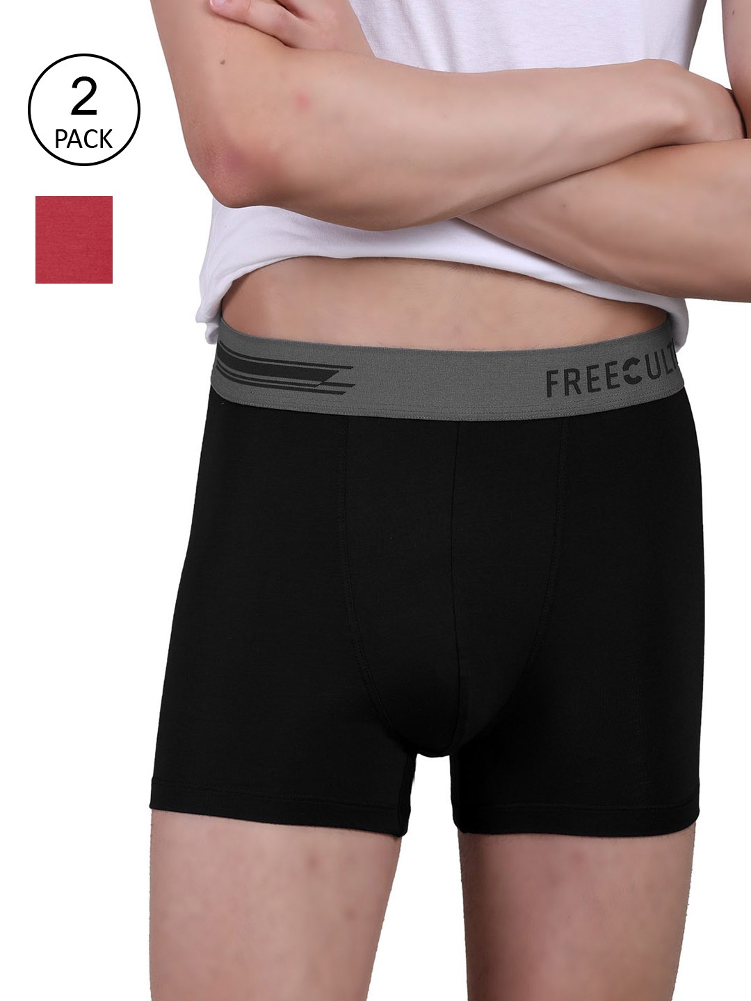 

FREECULTR Men Pack of 2 Solid Anti-Microbial Trunks, Black