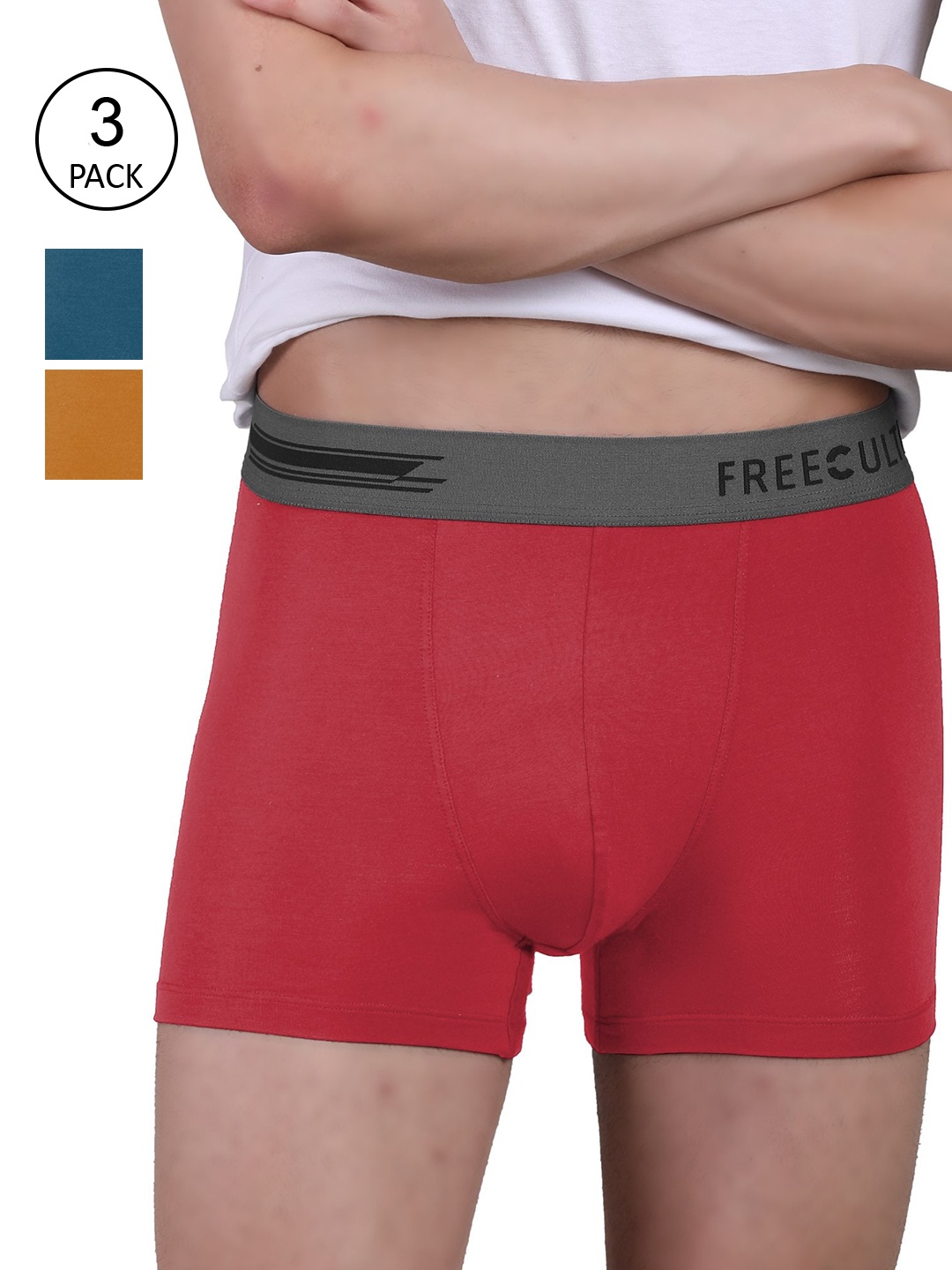 

FREECULTR Men Pack Of 3 Solid Cotton Trunk, Red