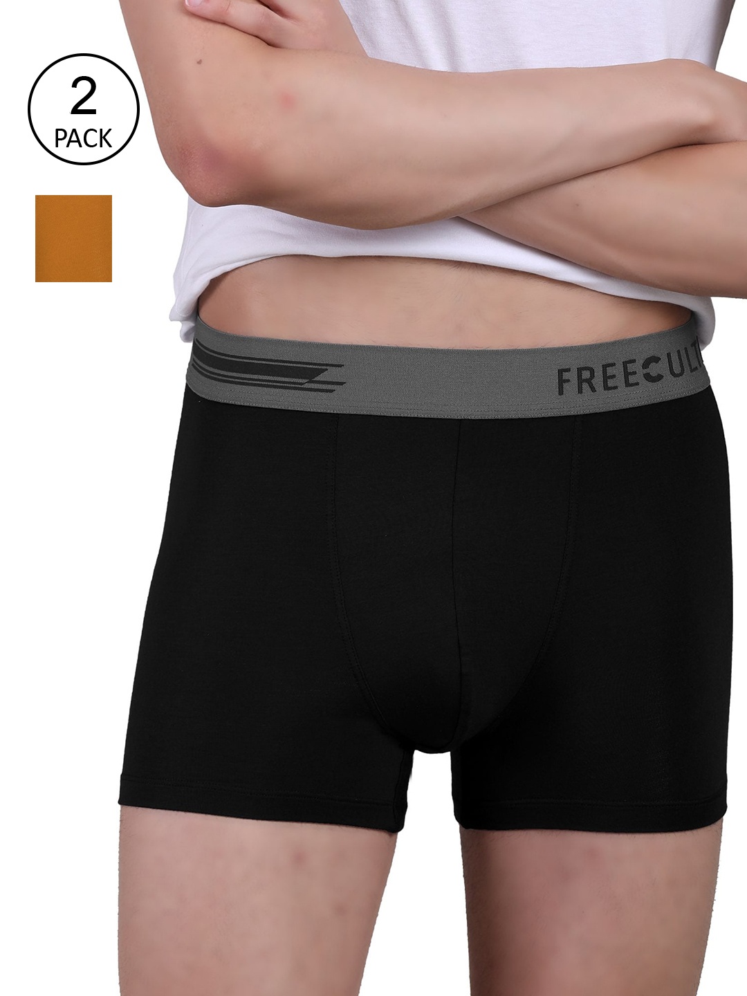 

FREECULTR Men Pack of 2 Solid Trunks, Black