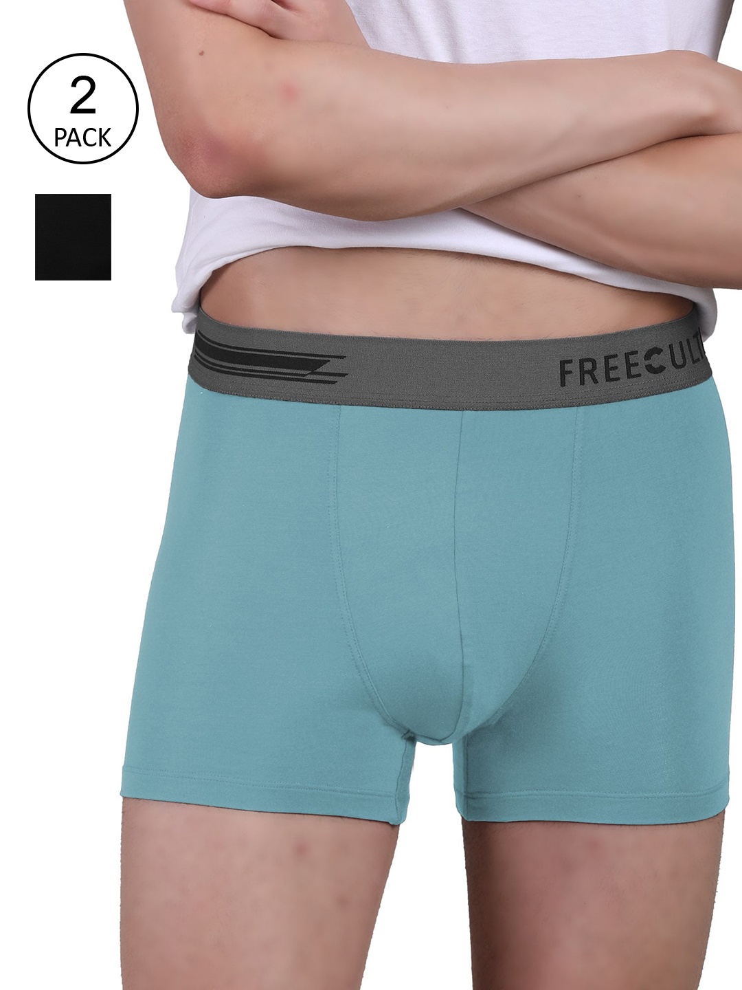 

FREECULTR Men Pack Of 2 Solid Anti-Bacterial Trunks, Blue