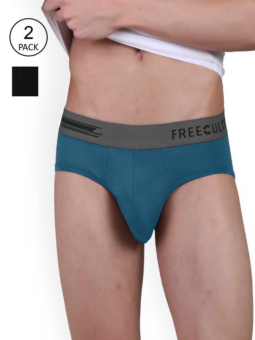 

FREECULTR Men Pack Of 2 Solid Basic AntiBacterial Modal Briefs, Black