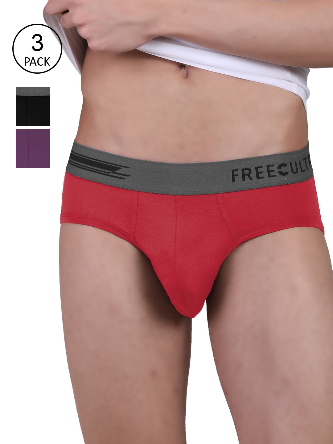 

FREECULTR Men Pack Of 3 Solid Basic Briefs, Violet