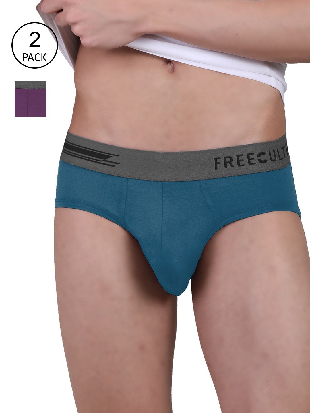 

FREECULTR Men Pack Of 2 Solid Basic Briefs, Purple