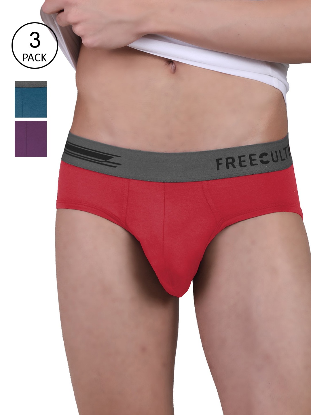 

FREECULTR Men Pack Of 3 Solid Basic Briefs, Purple