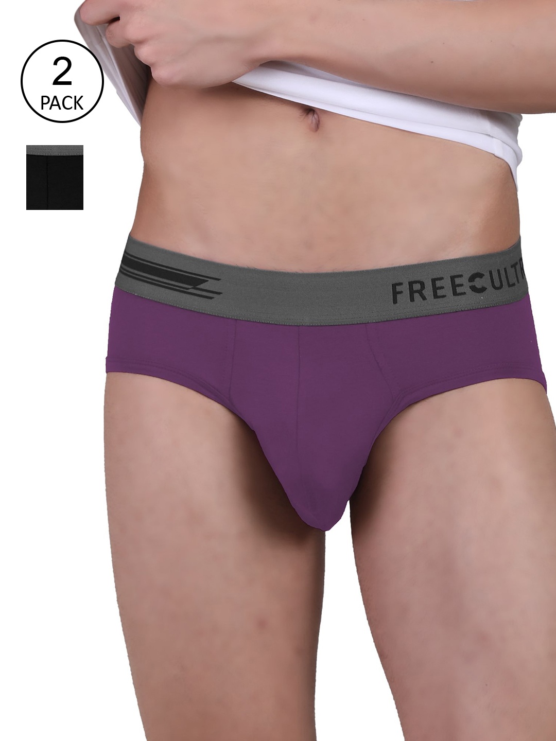 

FREECULTR Men Pack Of 2 Solid Basic Briefs, Violet