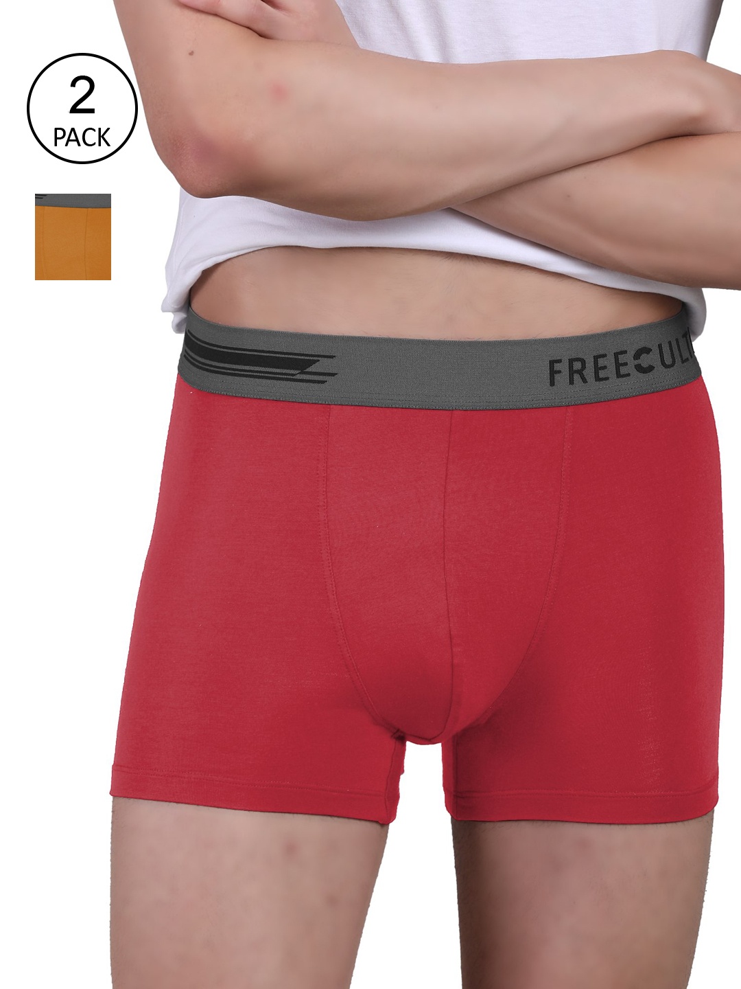 

FREECULTR Men Pack Of 2 Solid Trunks, Yellow