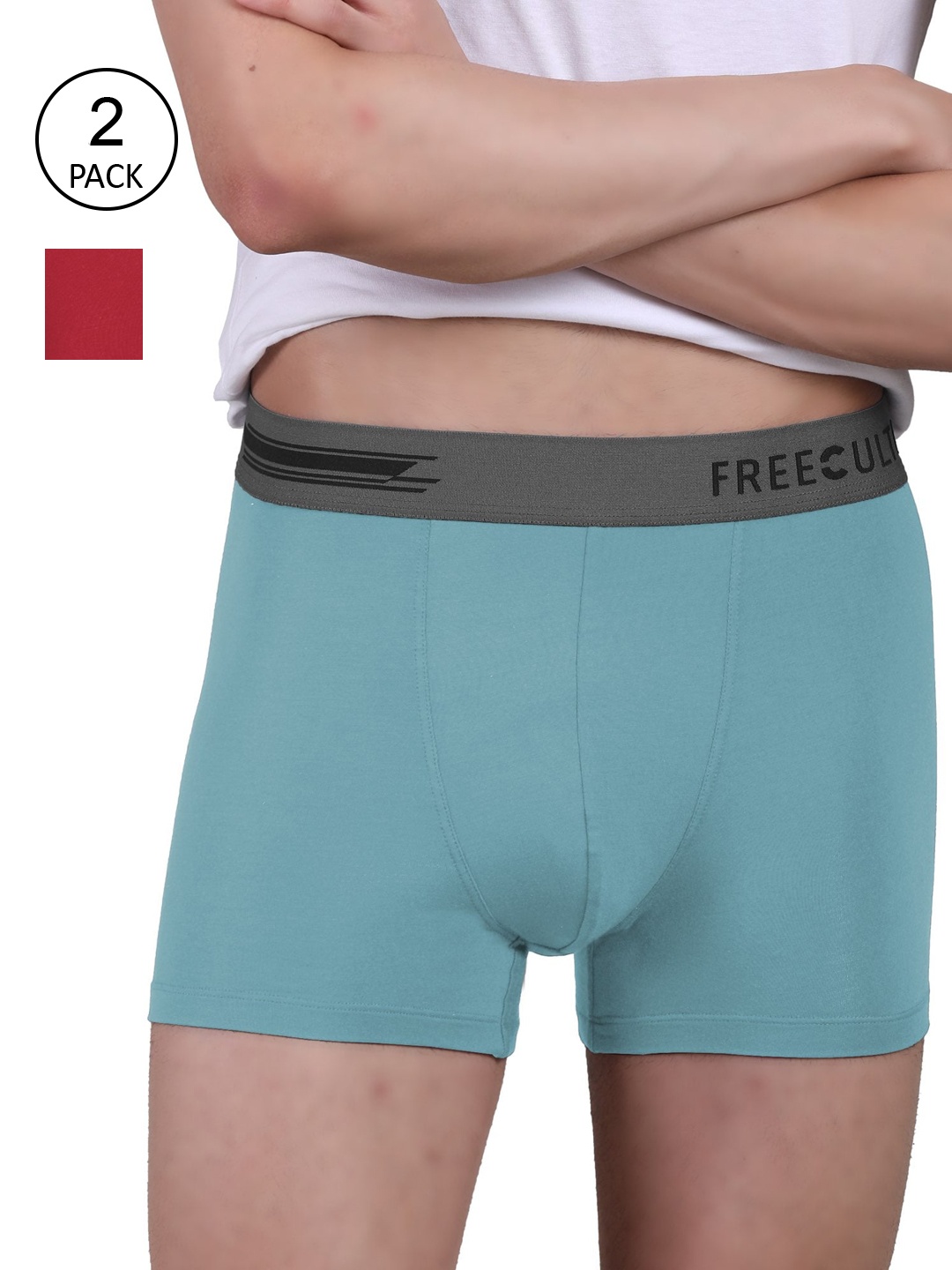 

FREECULTR Men Pack Of 2 Solid Deo-Soft Trunks, Multi