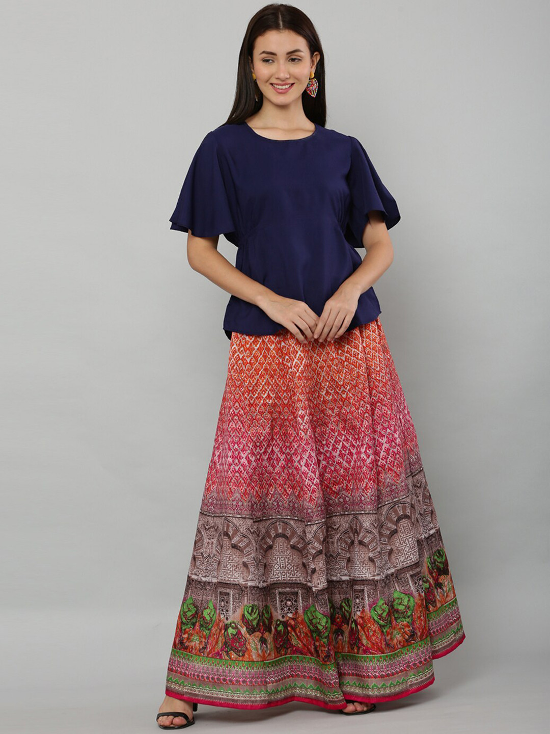 

EZIS FASHION Women Pink Navy Blue Ethnic Motif Printed Skirts