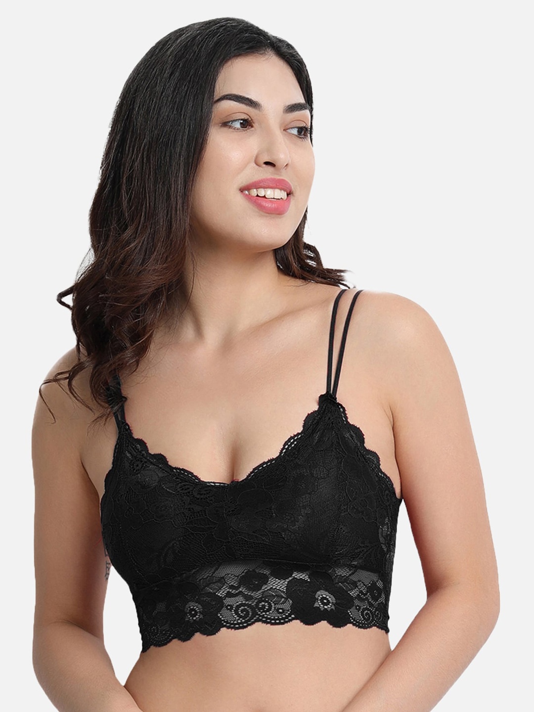 

Spiaty Black Floral Lightly Padded Bralette Bra