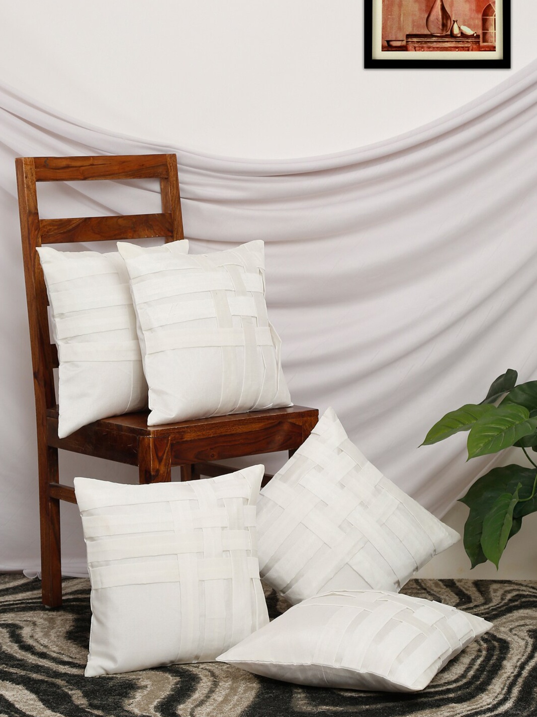 

MULTITEX Set of 5 Geometric Velvet Square Cushion Covers, White