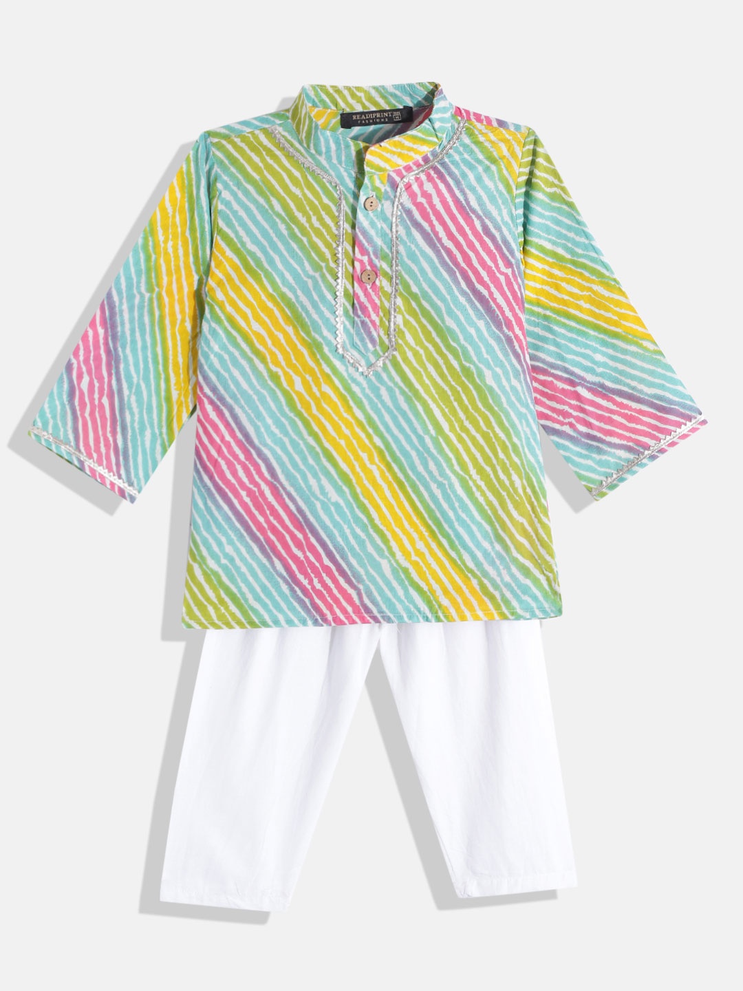 

Readiprint Boys Green & Blue Leheriya Pure Cotton Kurta with Pyjamas