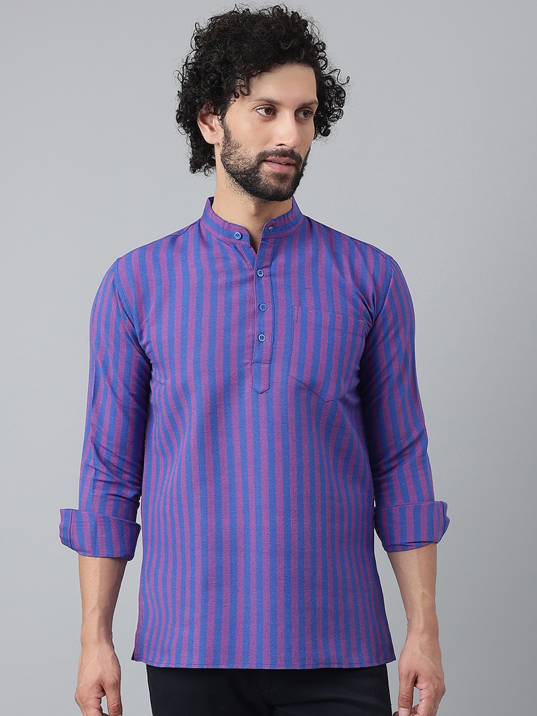 

RIAG Men Navy Blue & Purple Striped Cotton Kurta