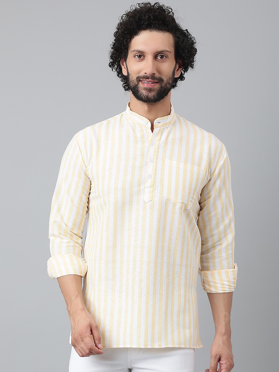 

RIAG Men Beige & White Striped Khadi Casual Kurta