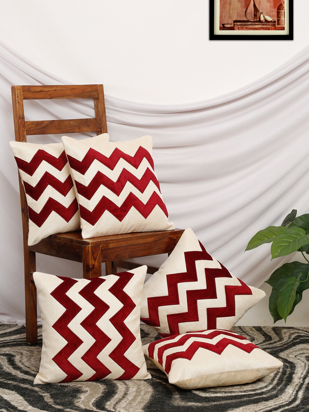 

MULTITEX Set of 5 Geometric Square Cushion Covers, Maroon