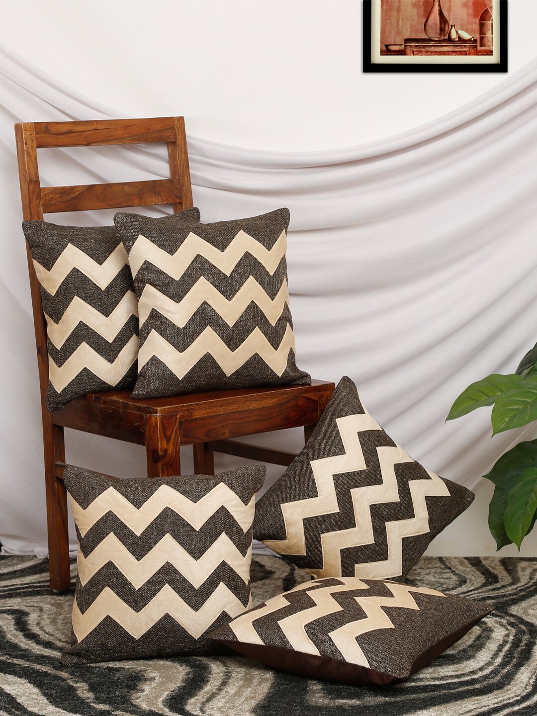 

MULTITEX Set of 5 Geometric Velvet Square Cushion Covers, Green