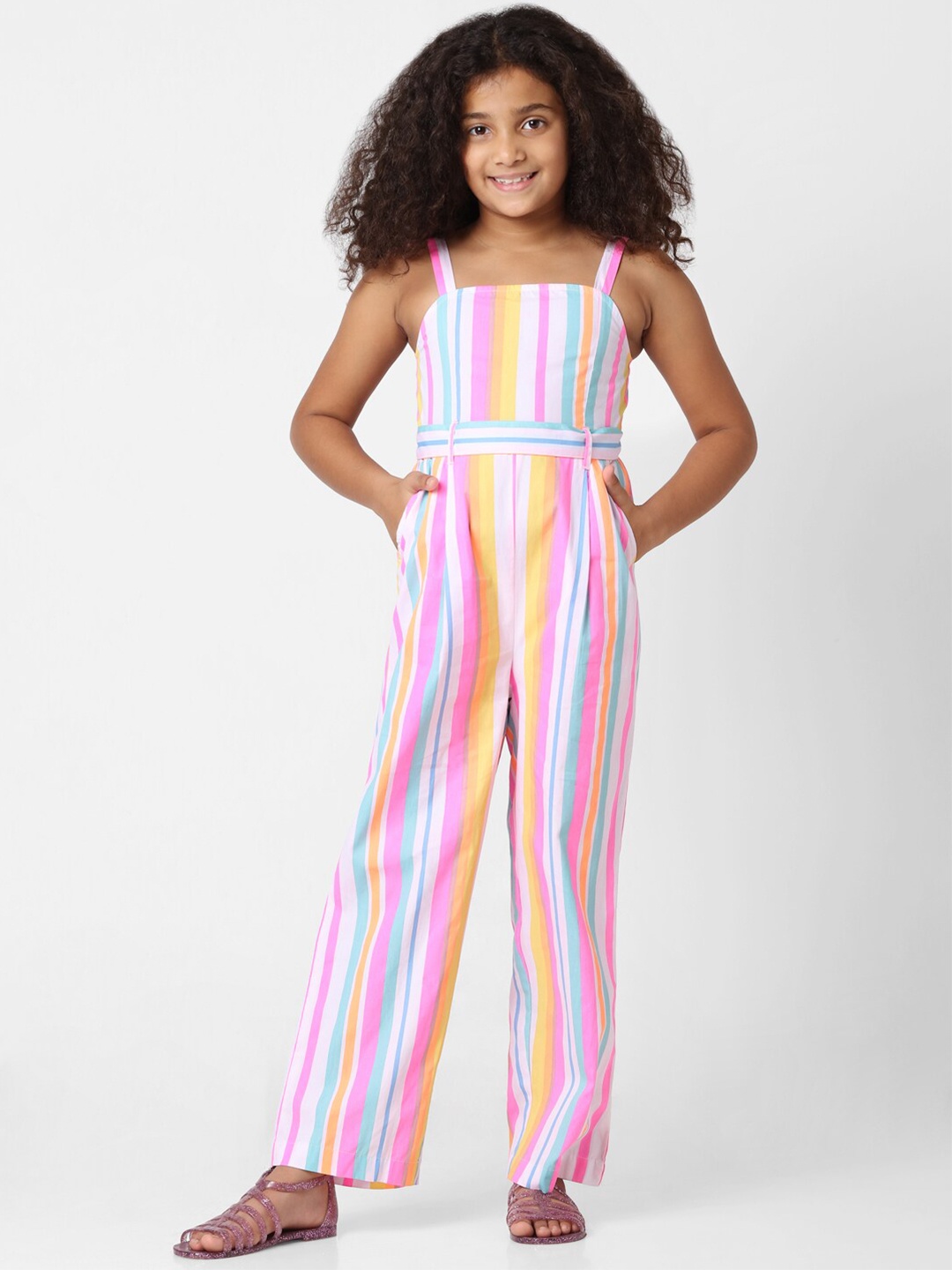 

KIDS ONLY Girls Pink & Blue Striped Basic Jumpsuit