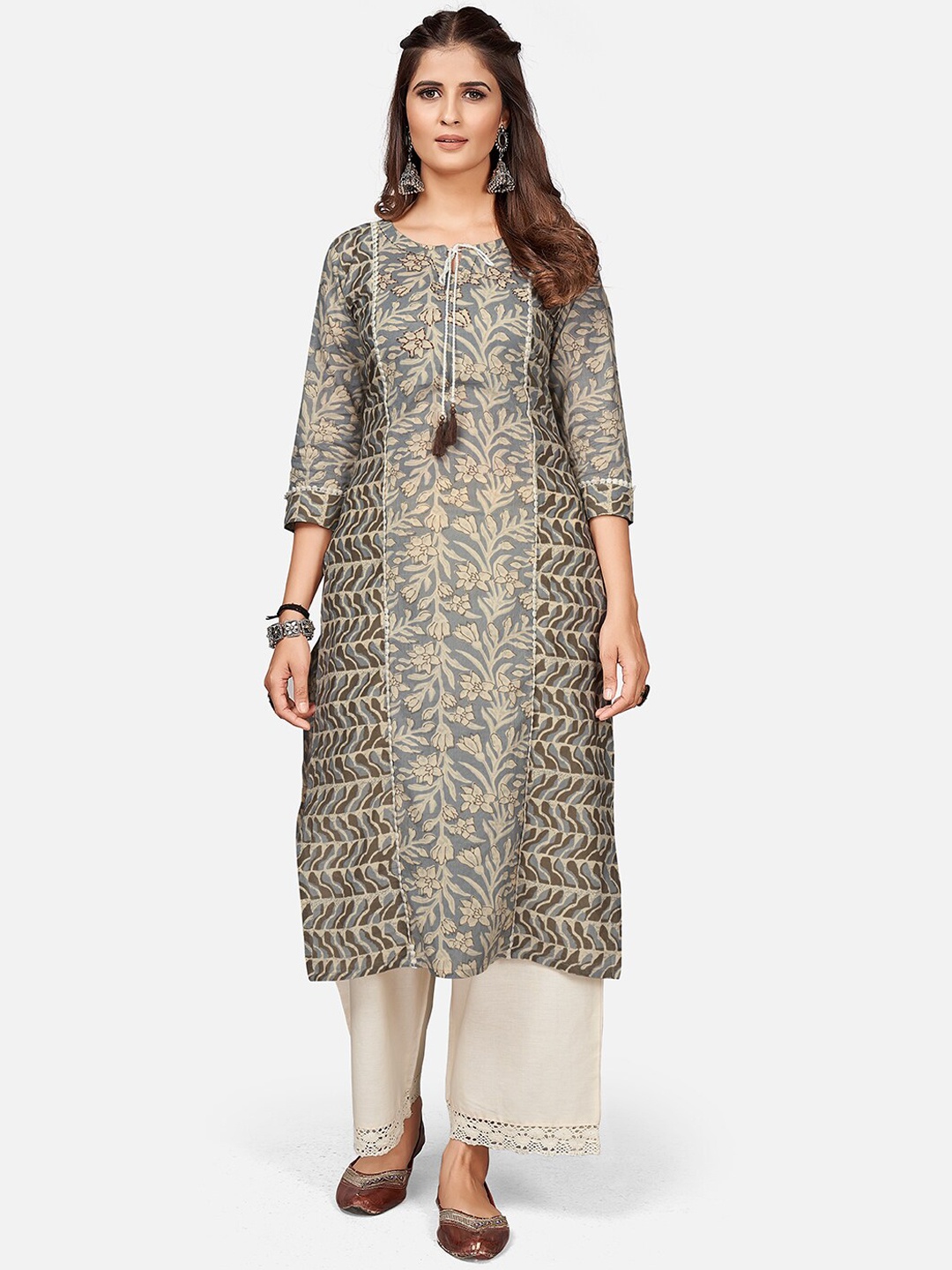 

Vbuyz Women Grey Ethnic Motifs Printed Kurta