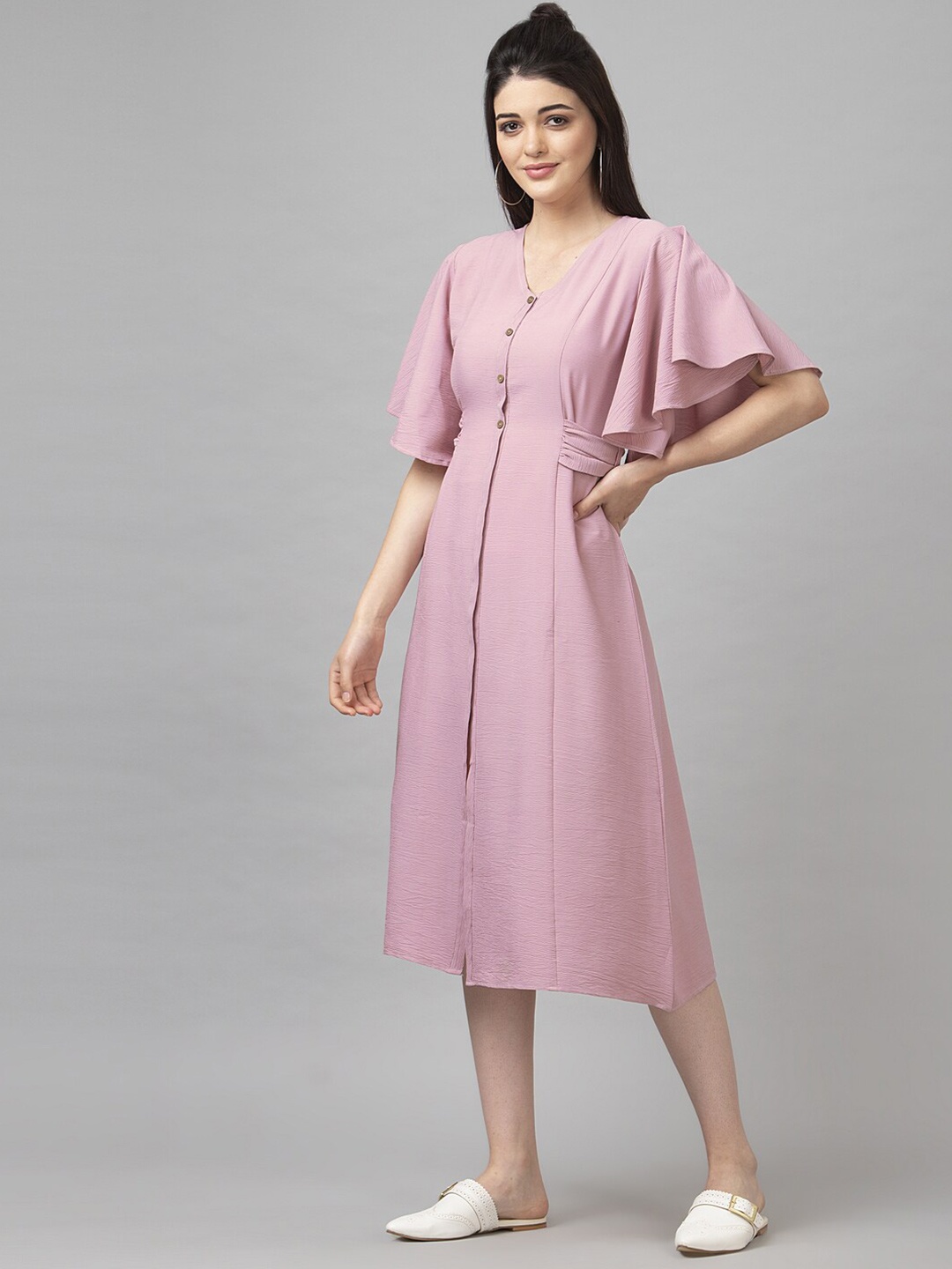 

Selvia Pink Cashmere Chiffon A-Line Midi Dress