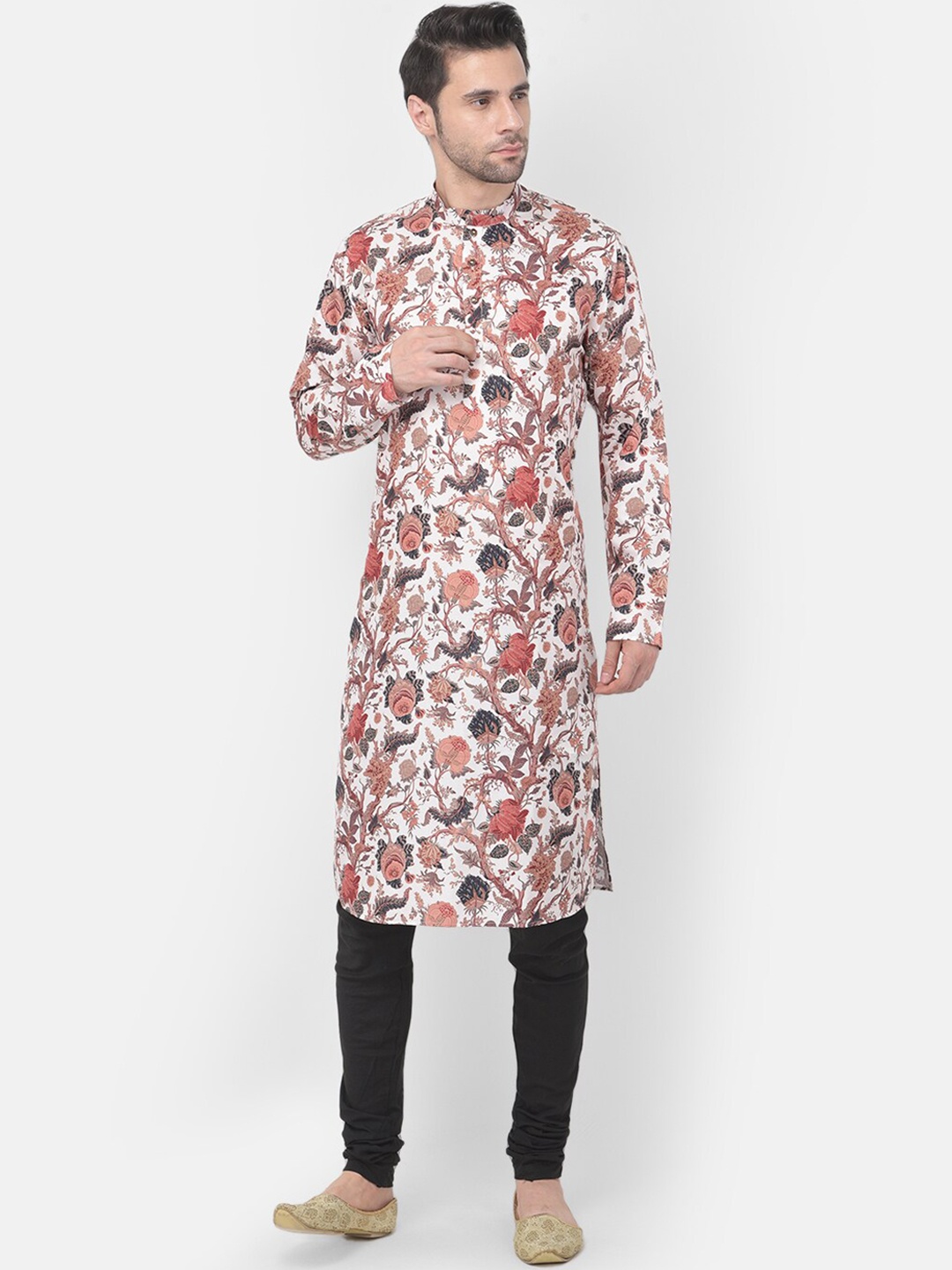 TABARD Men Cotton Printed Kurta, White