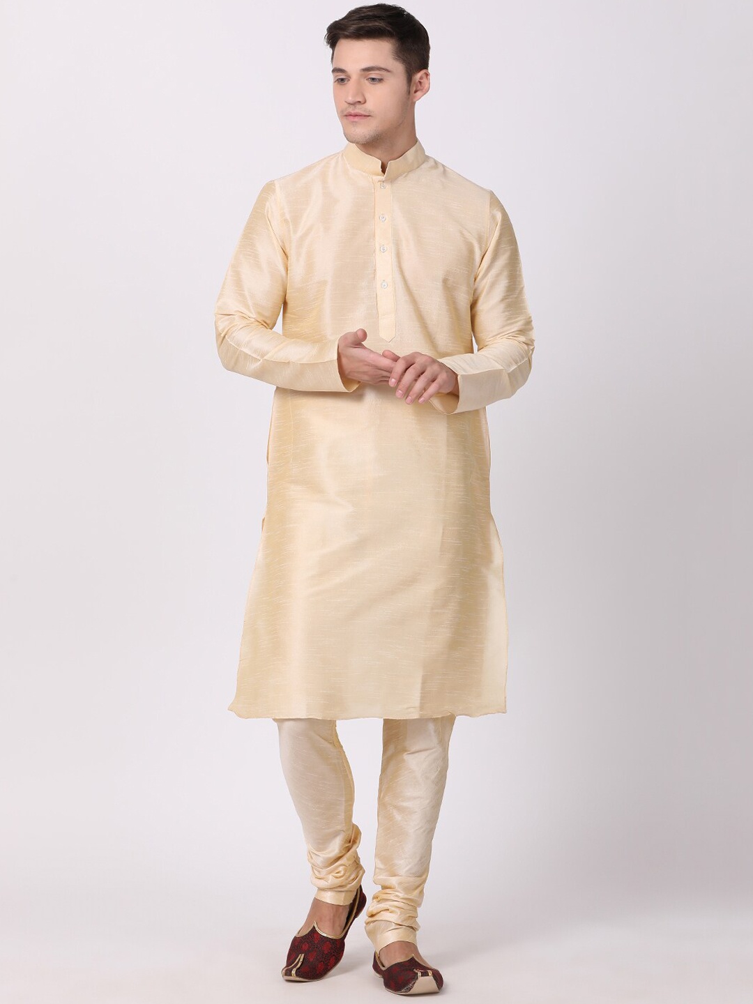 

TABARD Men Beige Solid Dupion Plain Kurta