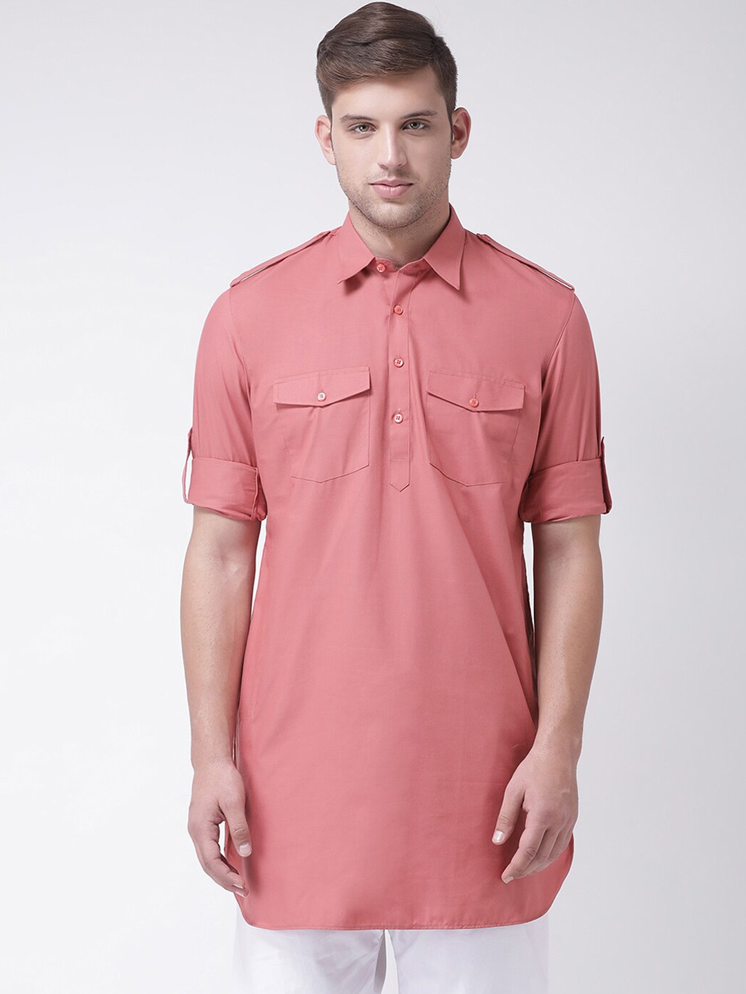 

TABARD Men Pink Pathani Cotton Kurta