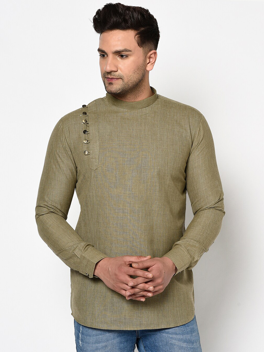 

TABARD Men Solid Cotton Kurta, Brown