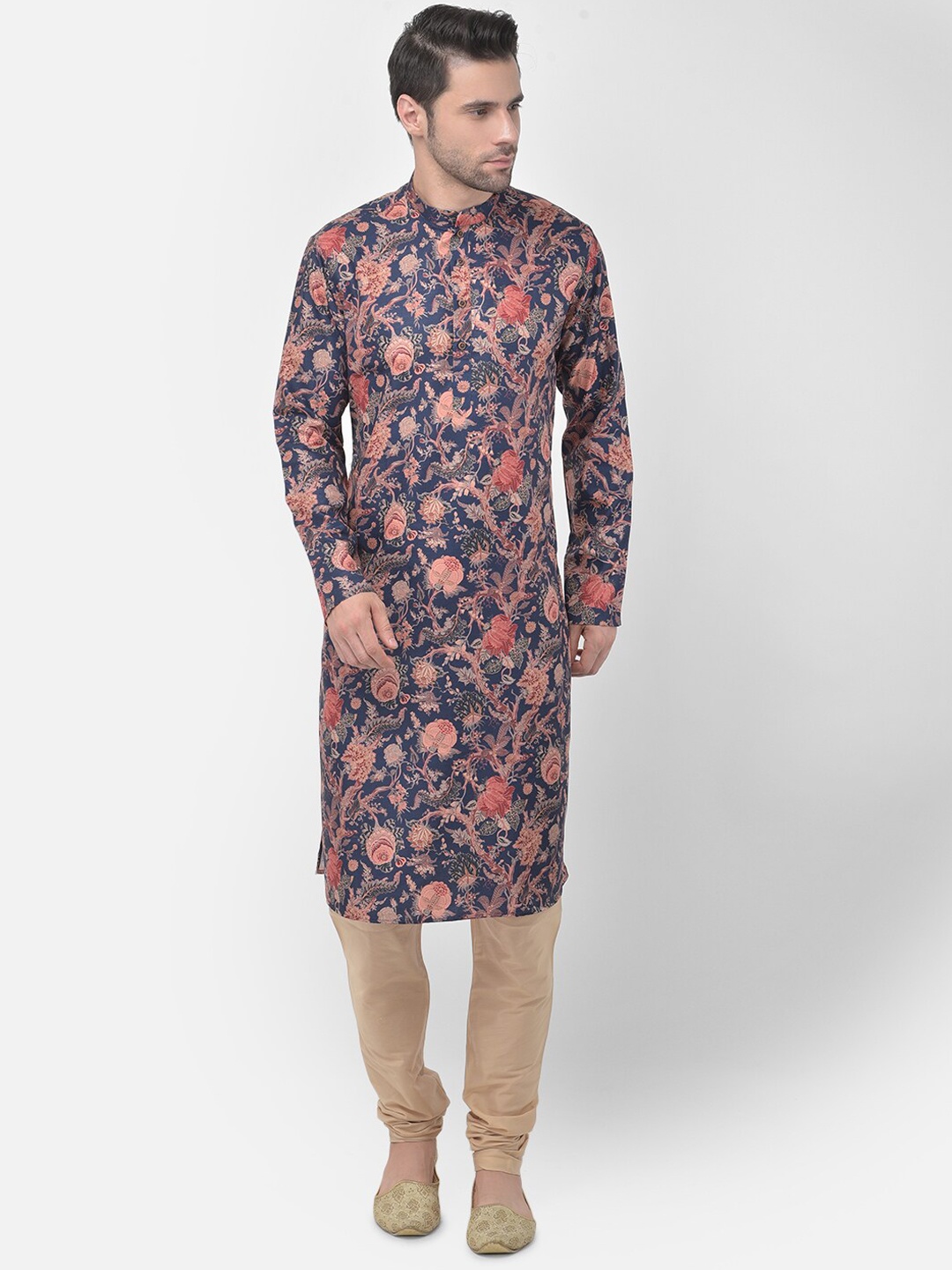 

TABARD Men Navy Blue Floral Printed Cotton Kurta