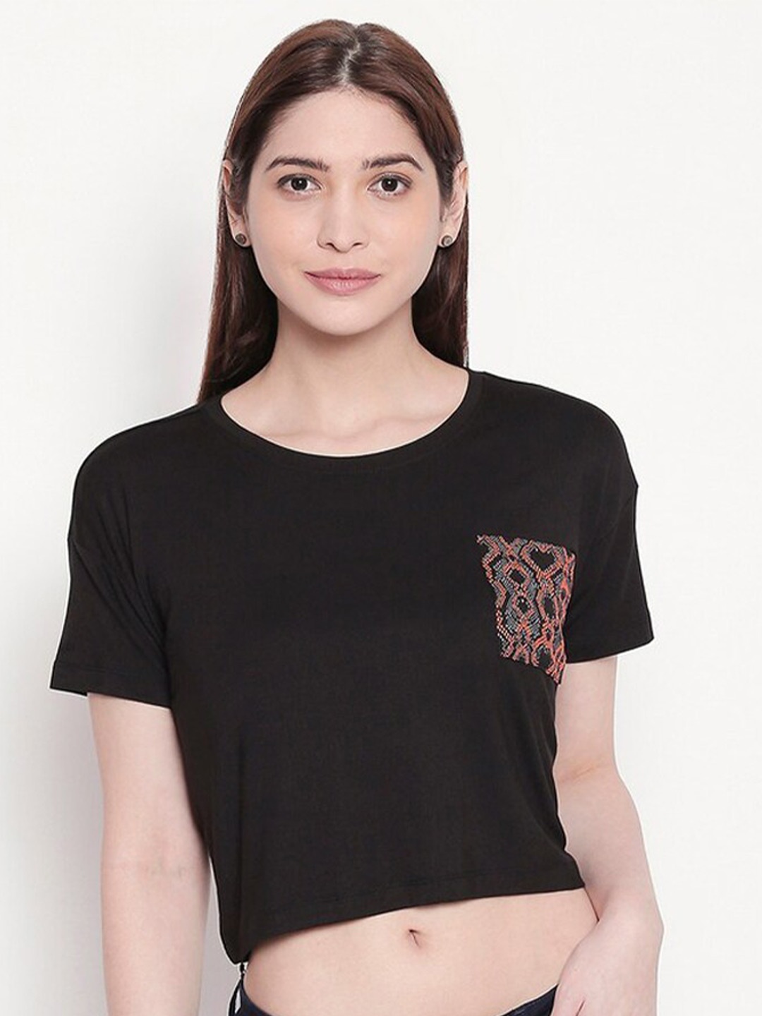 

SPYKAR Women Black Extended Sleeves T-shirt