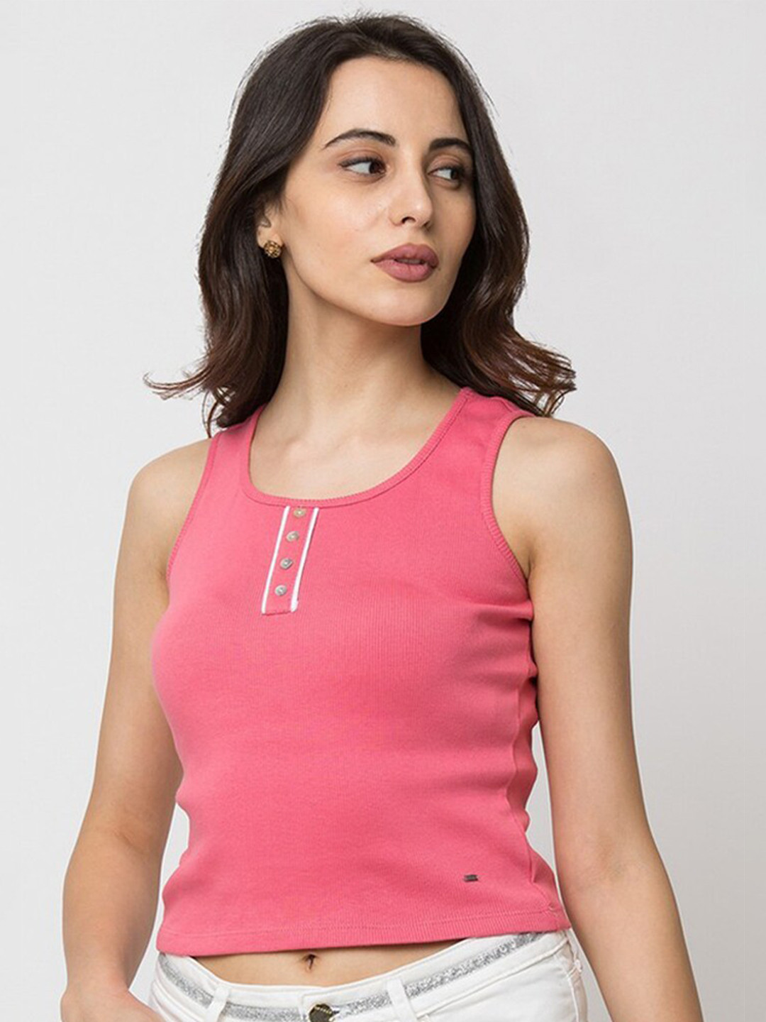 

SPYKAR Women Pink Slim Fit T-shirt