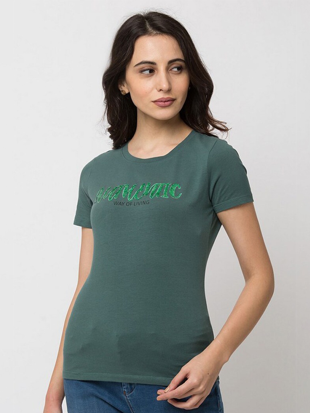 

SPYKAR Women Green Solid T-shirt