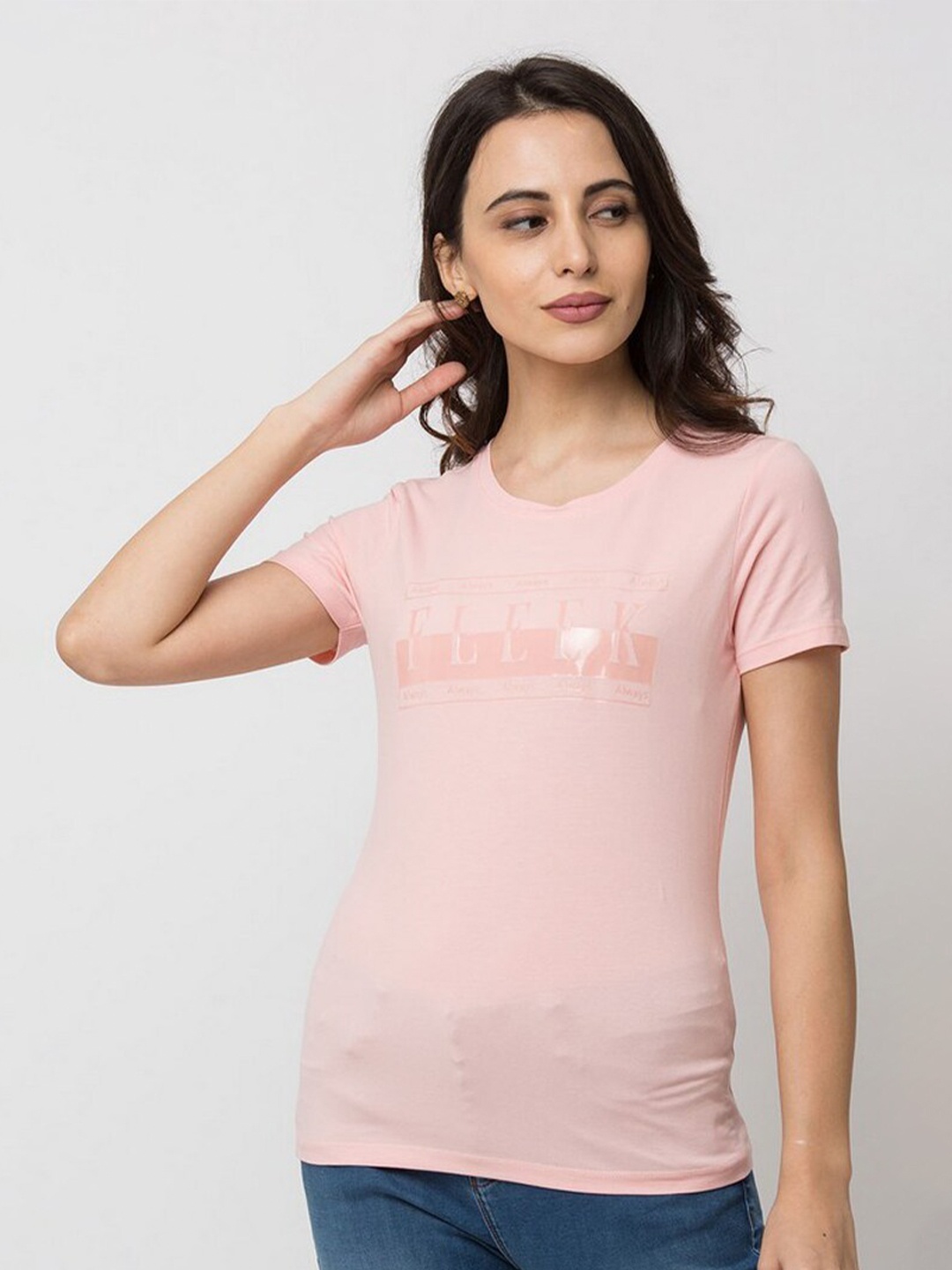 

SPYKAR Women Pink Regular Fit T-shirt