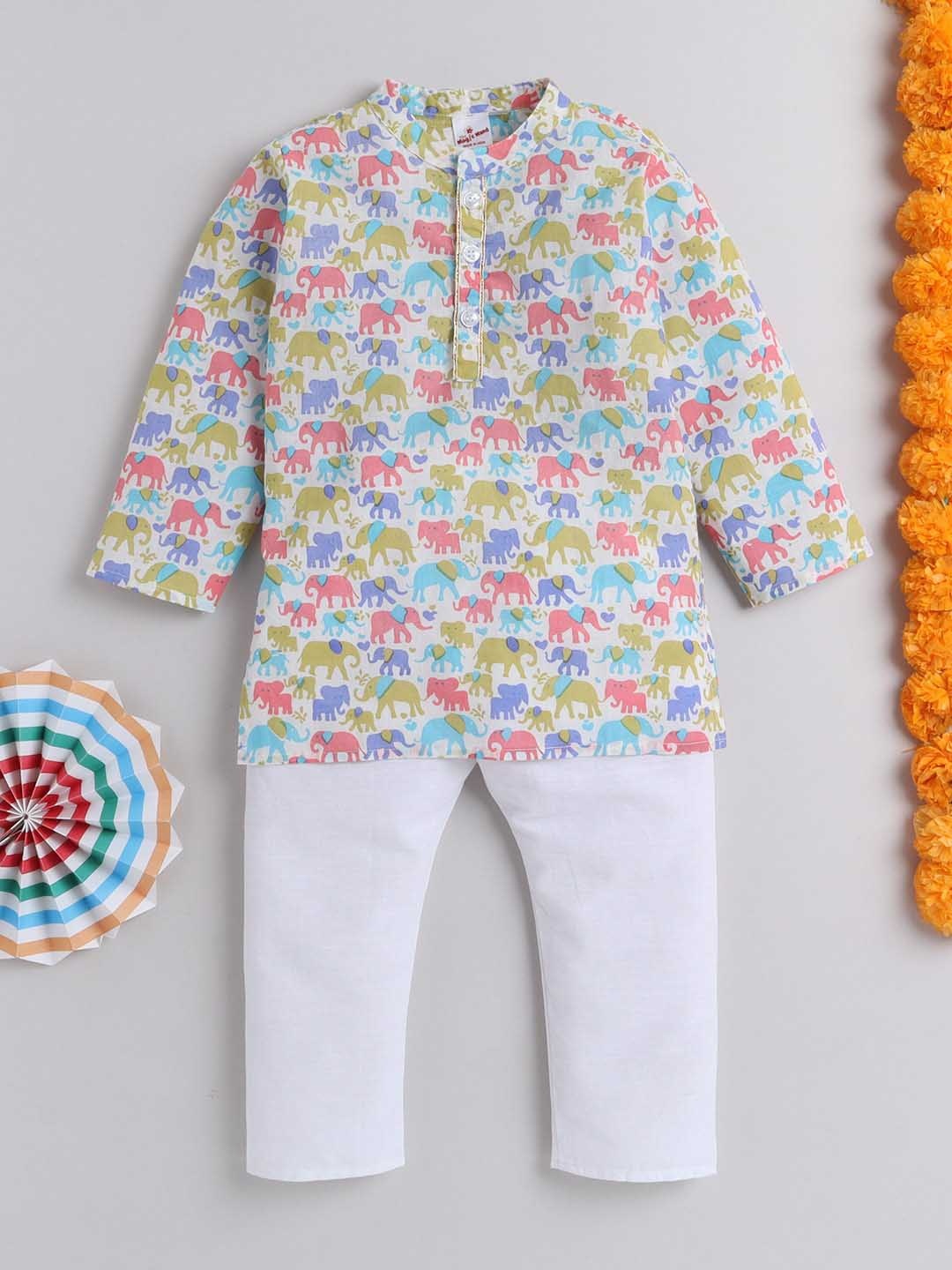 

The Magic Wand Boys Animal Printed Pure Cotton Kurta with Pyjama, Multi